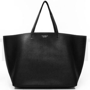 Victorias Secret Amour XL Tote Bag in Black Faux Leather. Pristine Condition.